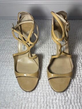 Jimmy Choo cream Patent Leather Strappy Heels